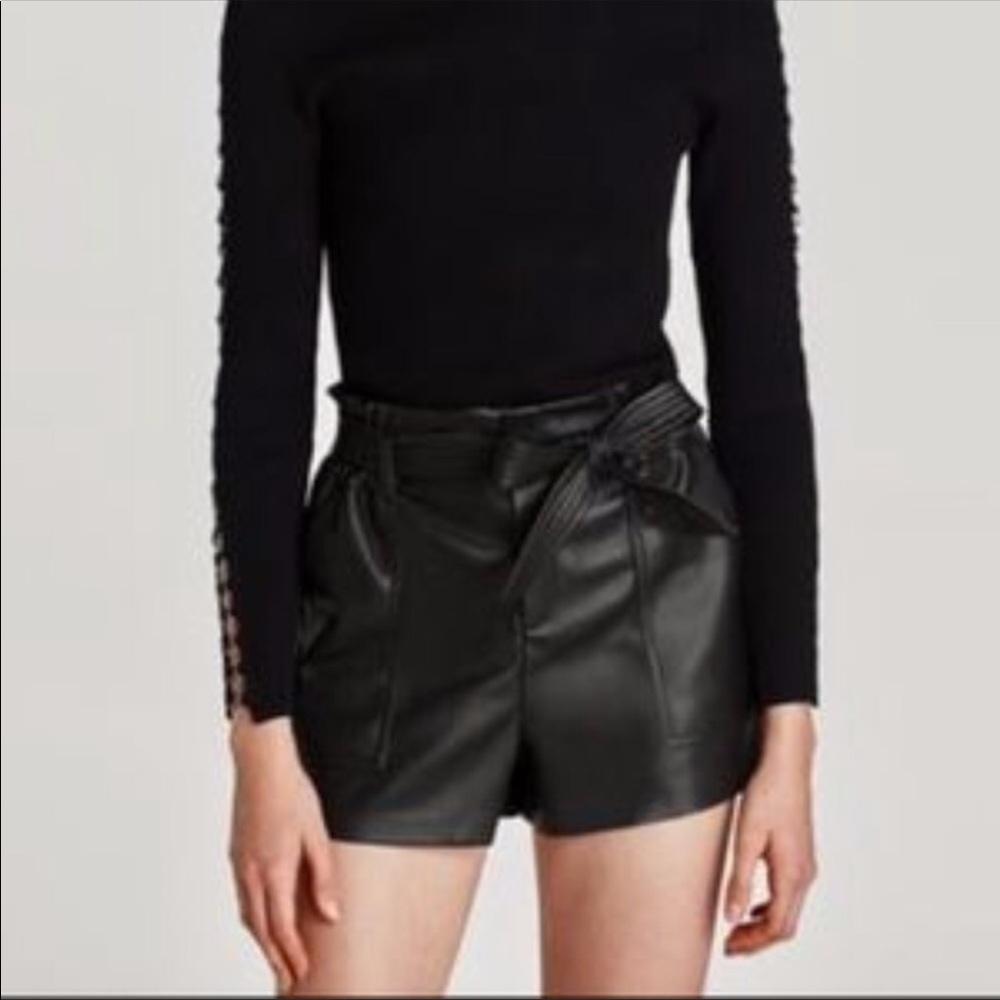 ZARA Faux Leather Paper Bag Bermuda Shorts Sz S